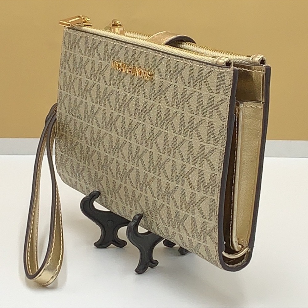 Michael Kors Large X Chain Shoulder Tote & Large Double Zip Wallet Pale Gold - Picture 15 of 16
